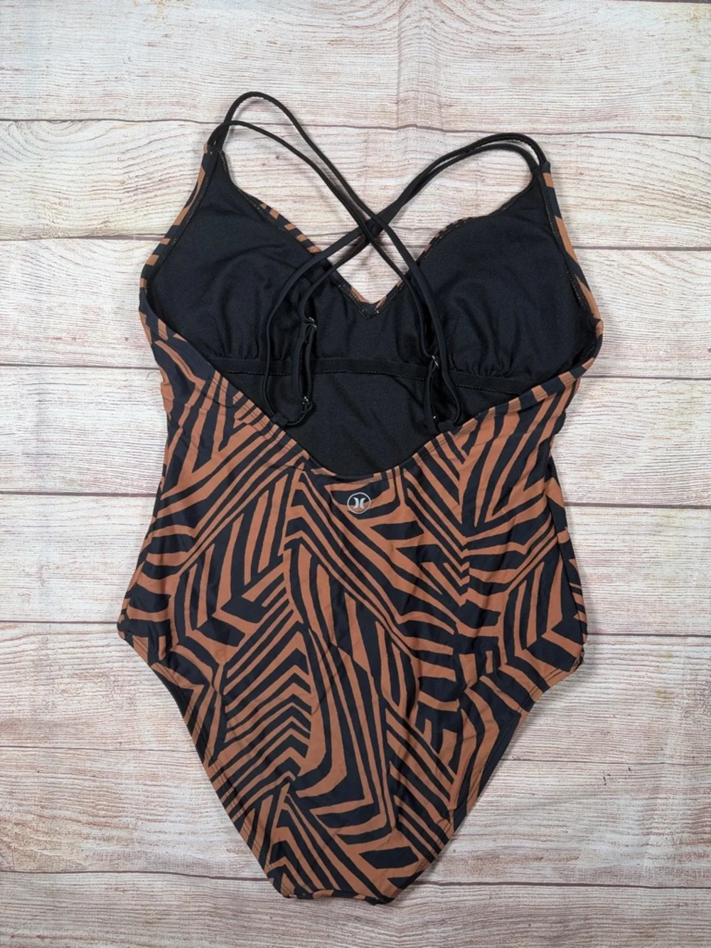 Hurley Brown‎ and Black One-Piece Swimsuit with Strappy Back